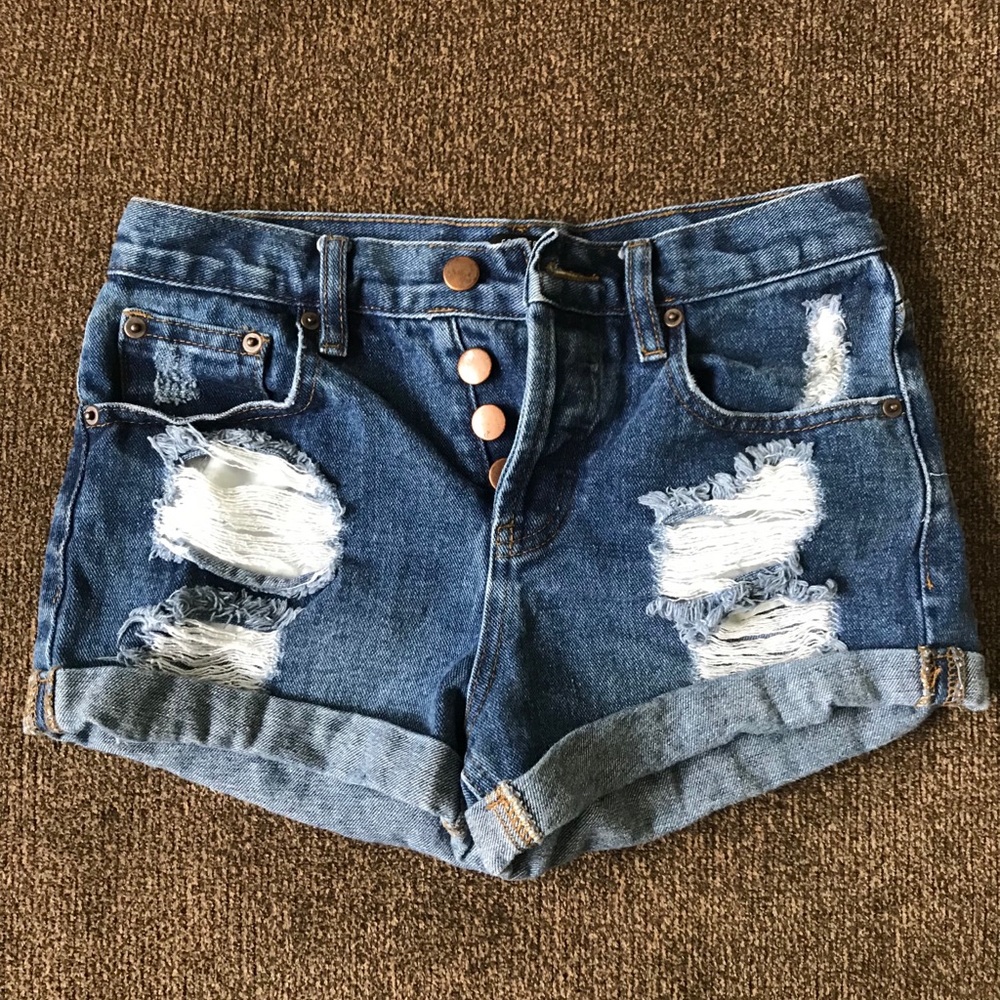 Ripped High Waisted Denim Shorts